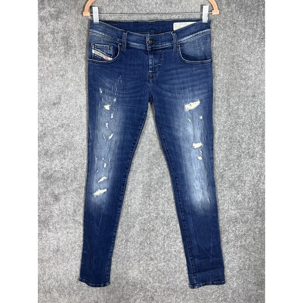Diesel Grupee Super Slim Skinny Low Waist Distressed Jeans Women Sz W28 L30 Blue
